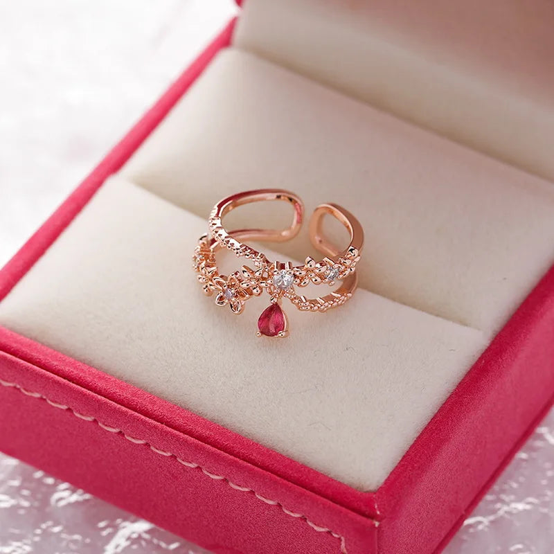 Korean Delicate Flowers Rings for Women Girls Temperament Micro-inlaid Crystal Zircon Finger Rings Party Jewelry Accessories - ZOOMNSTORE