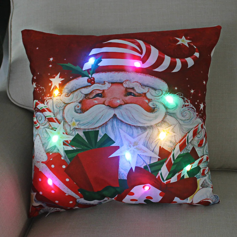 LED Christmas Pillowcase - 45cm Holiday Cushion Cover with Battery Operated Lights - ZOOMNSTORE