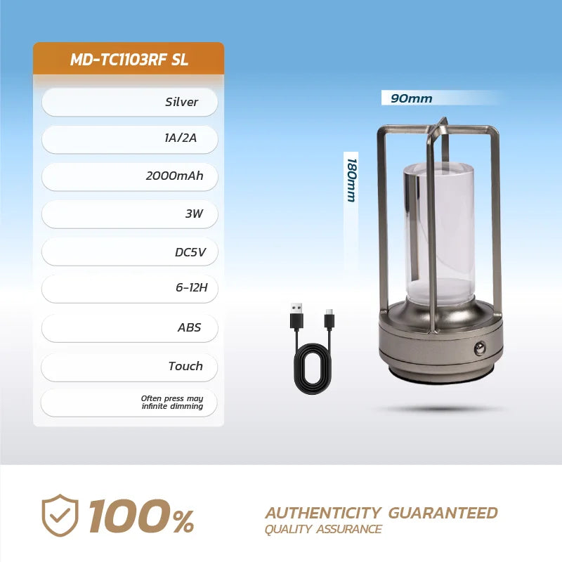 Rechargeable LED Crystal Touch Table Lamp - Decorative Bedroom Restaurant Night Light - ZOOMNSTORE