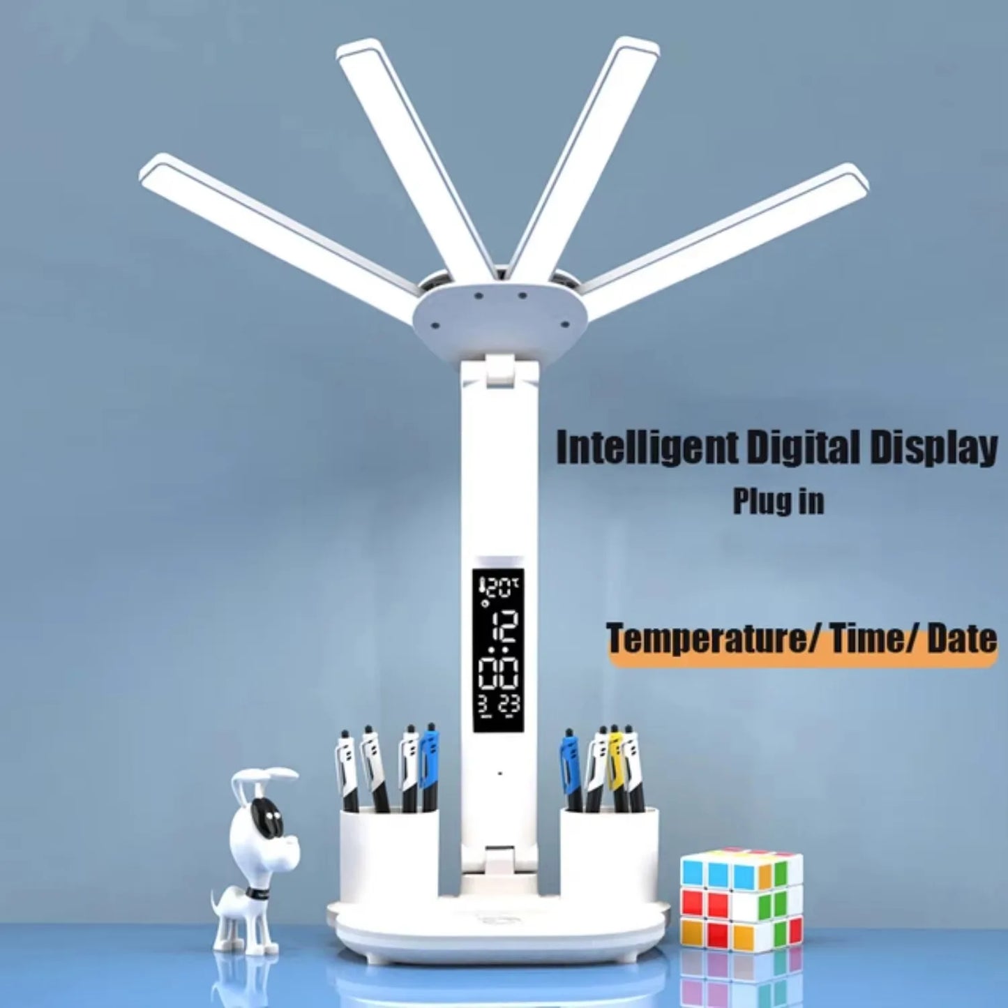 LED Desk Lamp - Folding USB Charging Multifunction Desk Light with Fan & Clock - ZOOMNSTORE