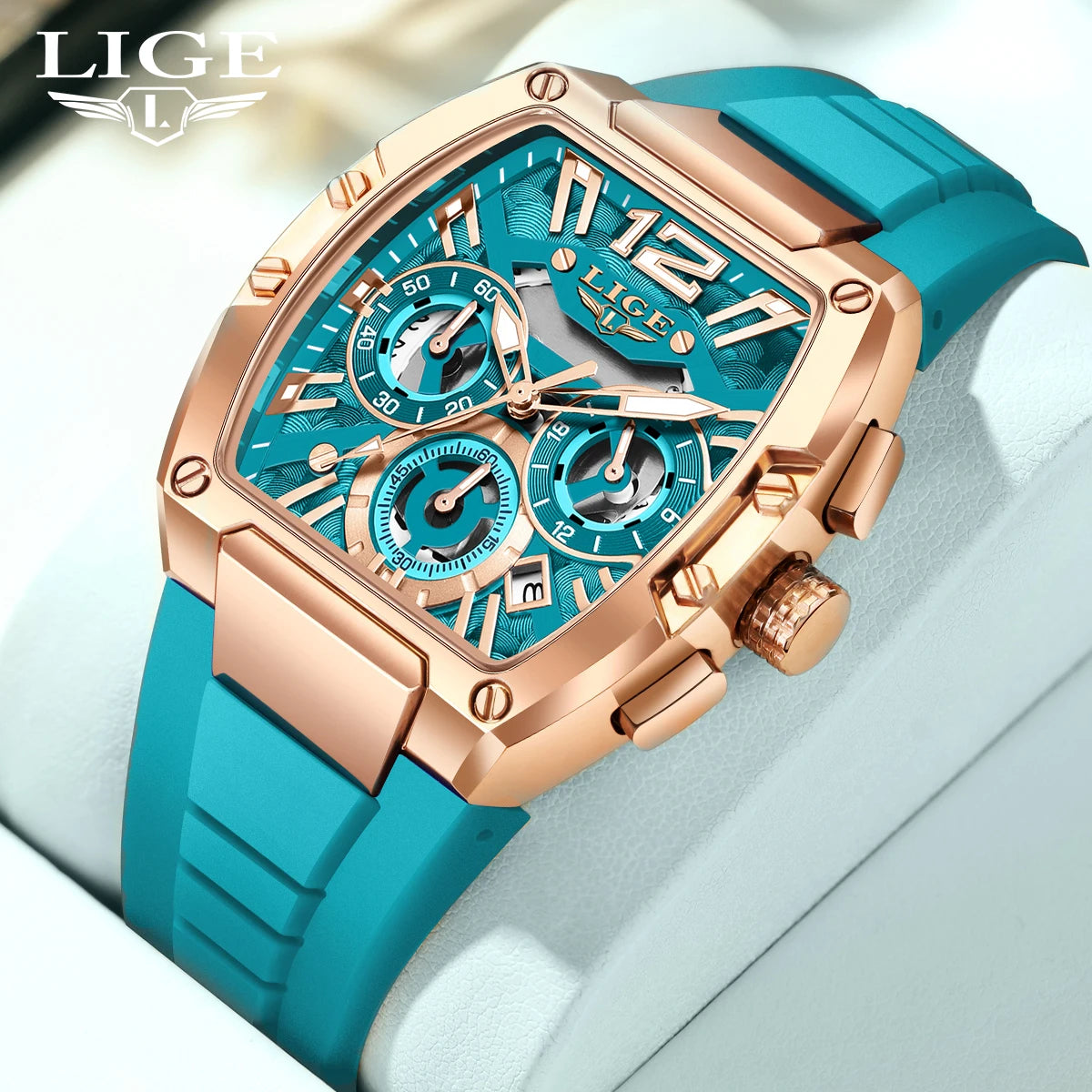 LIGE Mens Quartz Watch - Waterproof Silicone Sport Watch with Calendar and Luminous Features - ZOOMNSTORE