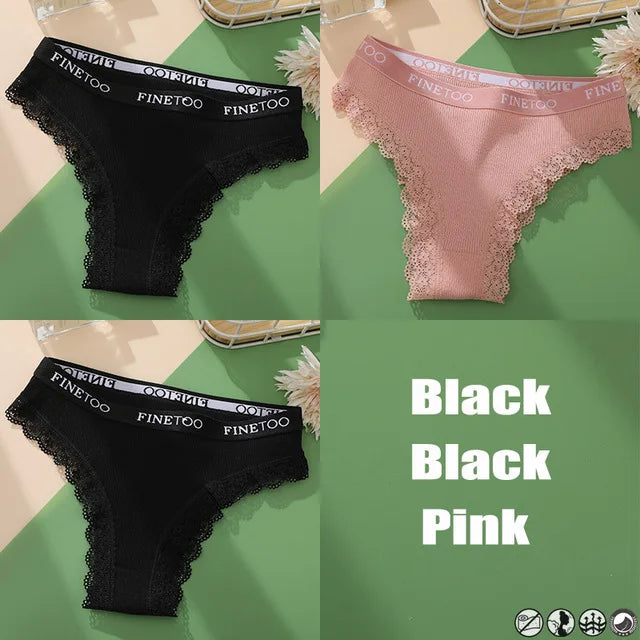 Lace Cotton Brazilian Panties Set - Womens Sexy G-String Thongs Plus Size M-2XL 3PCS - ZOOMNSTORE