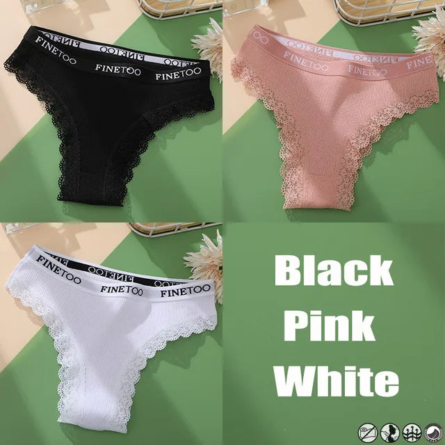 Lace Cotton Brazilian Panties Set - Womens Sexy G-String Thongs Plus Size M-2XL 3PCS - ZOOMNSTORE