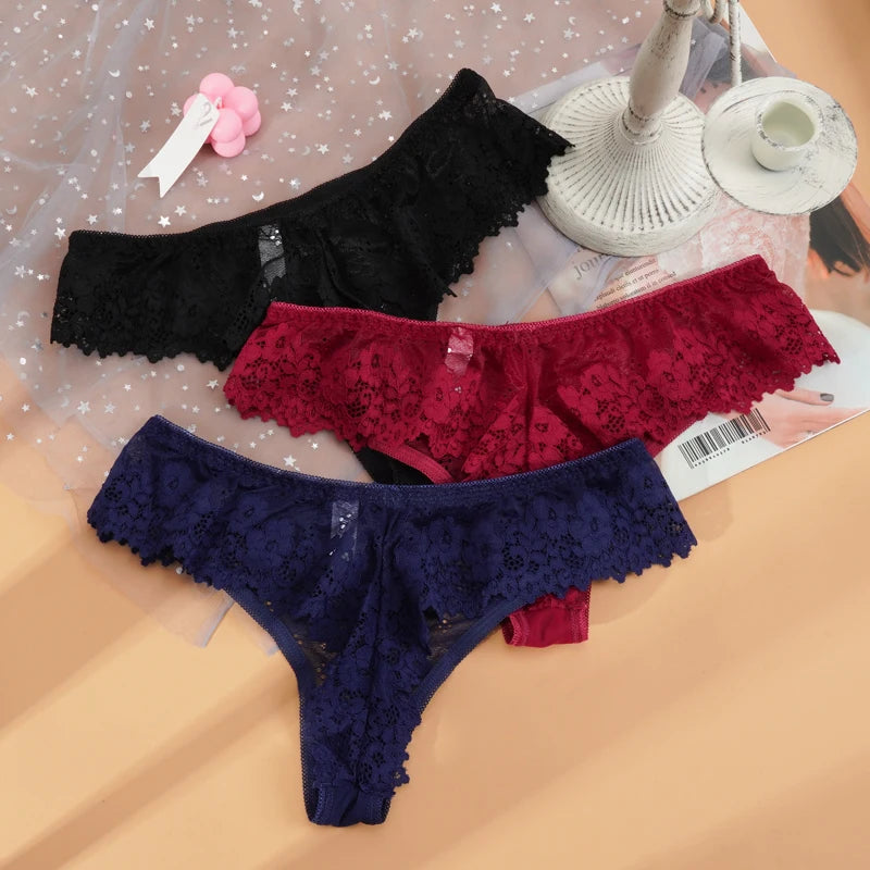 Lace Thong Panties - Sexy Transparent Embroidery G-String Underwear - ZOOMNSTORE