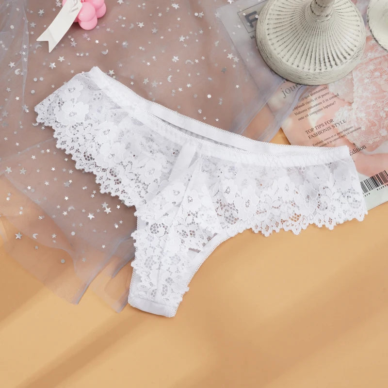 Lace Thong Panties - Sexy Transparent Embroidery G-String Underwear - ZOOMNSTORE