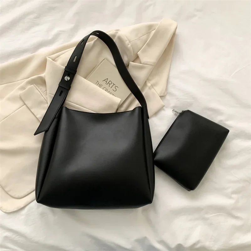 Large Fashion Leather Tote Bag for Women - 2025 Trendy High Capacity Shoulder Handbag - ZOOMNSTORE