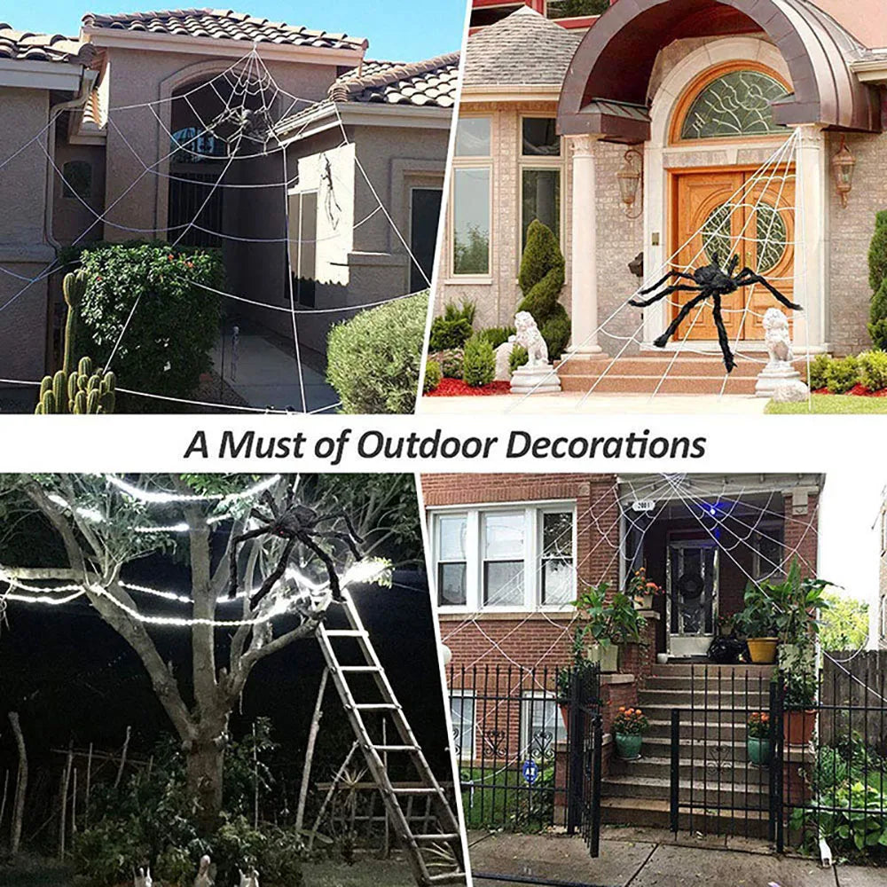 Large Plush Halloween Spider Web - 5m Outdoor Decoration Prop - ZOOMNSTORE