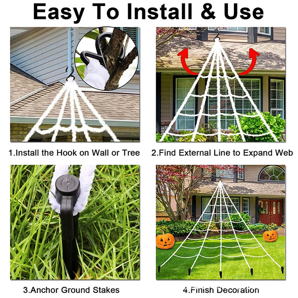 Large Plush Halloween Spider Web - 5m Outdoor Decoration Prop - ZOOMNSTORE