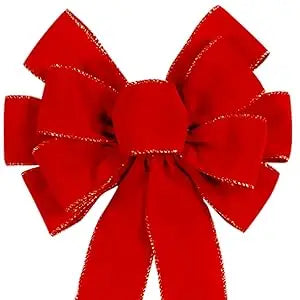 Large Red Velvet Christmas Tree Bow - Outdoor Holiday Decoration with Glitter Gold Edge - ZOOMNSTORE