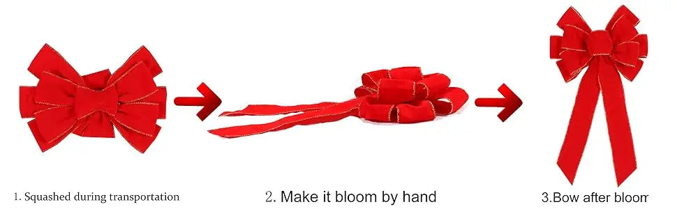 Large Red Velvet Christmas Tree Bow - Outdoor Holiday Decoration with Glitter Gold Edge - ZOOMNSTORE