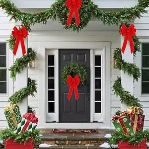 Large Red Velvet Christmas Tree Bow - Outdoor Holiday Decoration with Glitter Gold Edge - ZOOMNSTORE