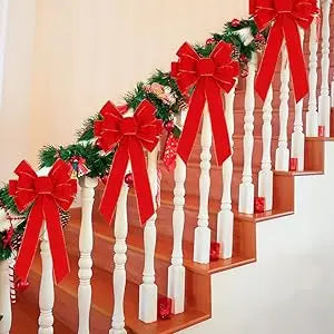 Large Red Velvet Christmas Tree Bow - Outdoor Holiday Decoration with Glitter Gold Edge - ZOOMNSTORE