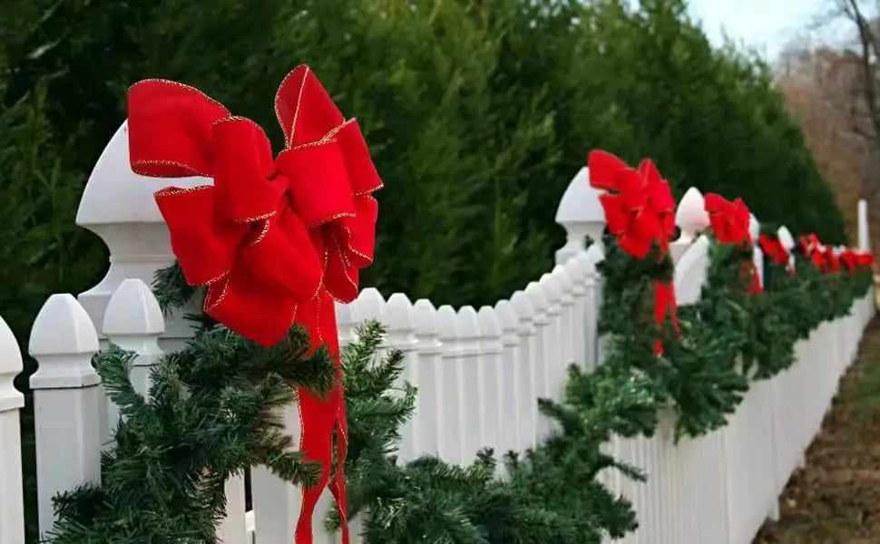 Large Red Velvet Christmas Tree Bow - Outdoor Holiday Decoration with Glitter Gold Edge - ZOOMNSTORE