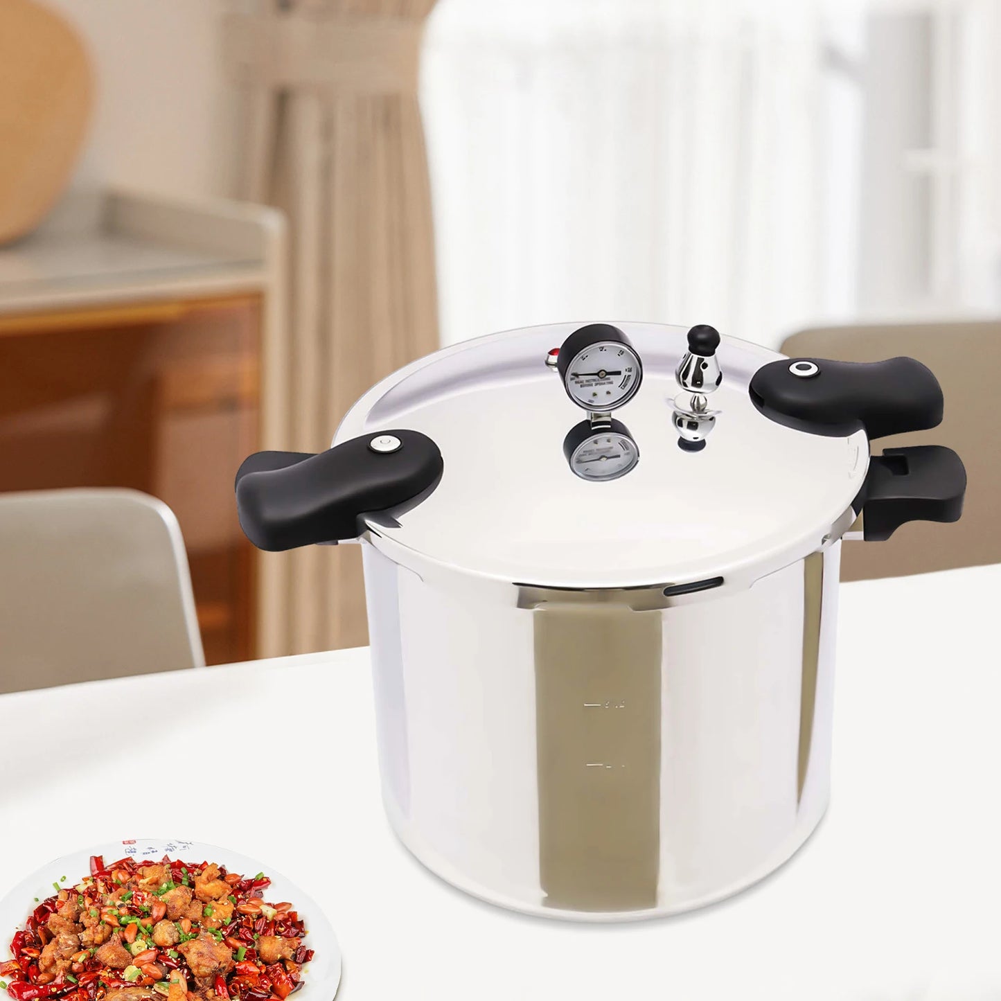 Large Stainless Steel Pressure Cooker - 22L Commercial Gas Stove Safe Explosion-Proof 90Kpa - ZOOMNSTORE