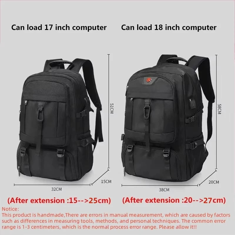Large Waterproof Travel Backpack with Shoe Compartment - Mens Outdoor Business Bag 50L80L Black Storage Backpack - ZOOMNSTORE