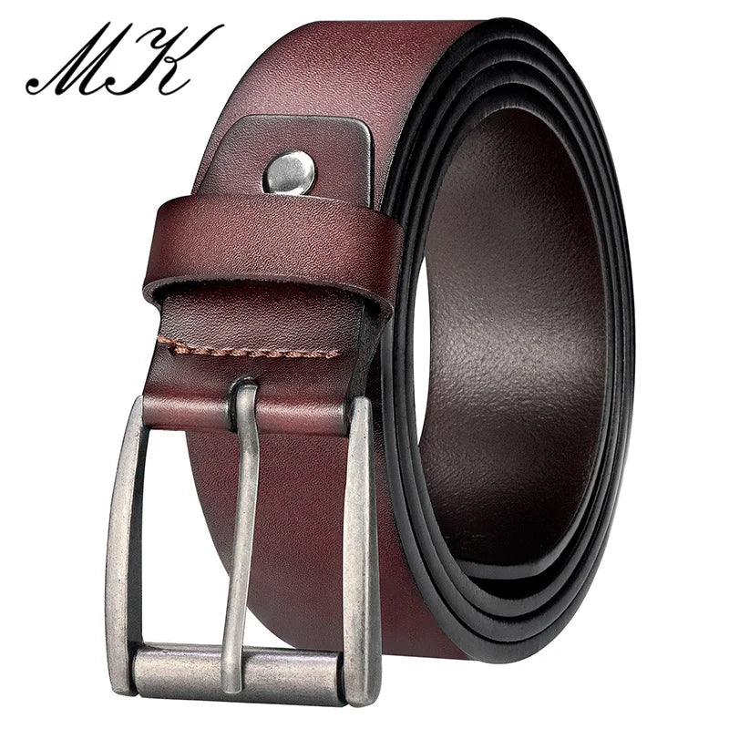 Genuine Leather Mens Belt - Casual Vintage Alloy Pin Buckle for Jeans and Trousers - ZOOMNSTORE
