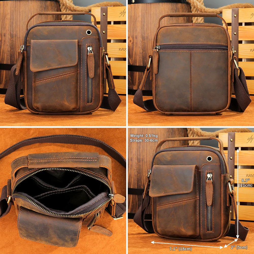 Leather Crossbody Messenger Bag for Men - USB Charging Shoulder Purse - ZOOMNSTORE