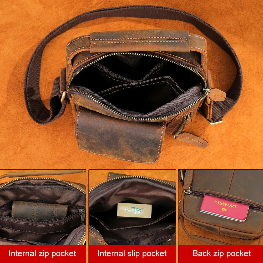 Leather Crossbody Messenger Bag for Men - USB Charging Shoulder Purse - ZOOMNSTORE