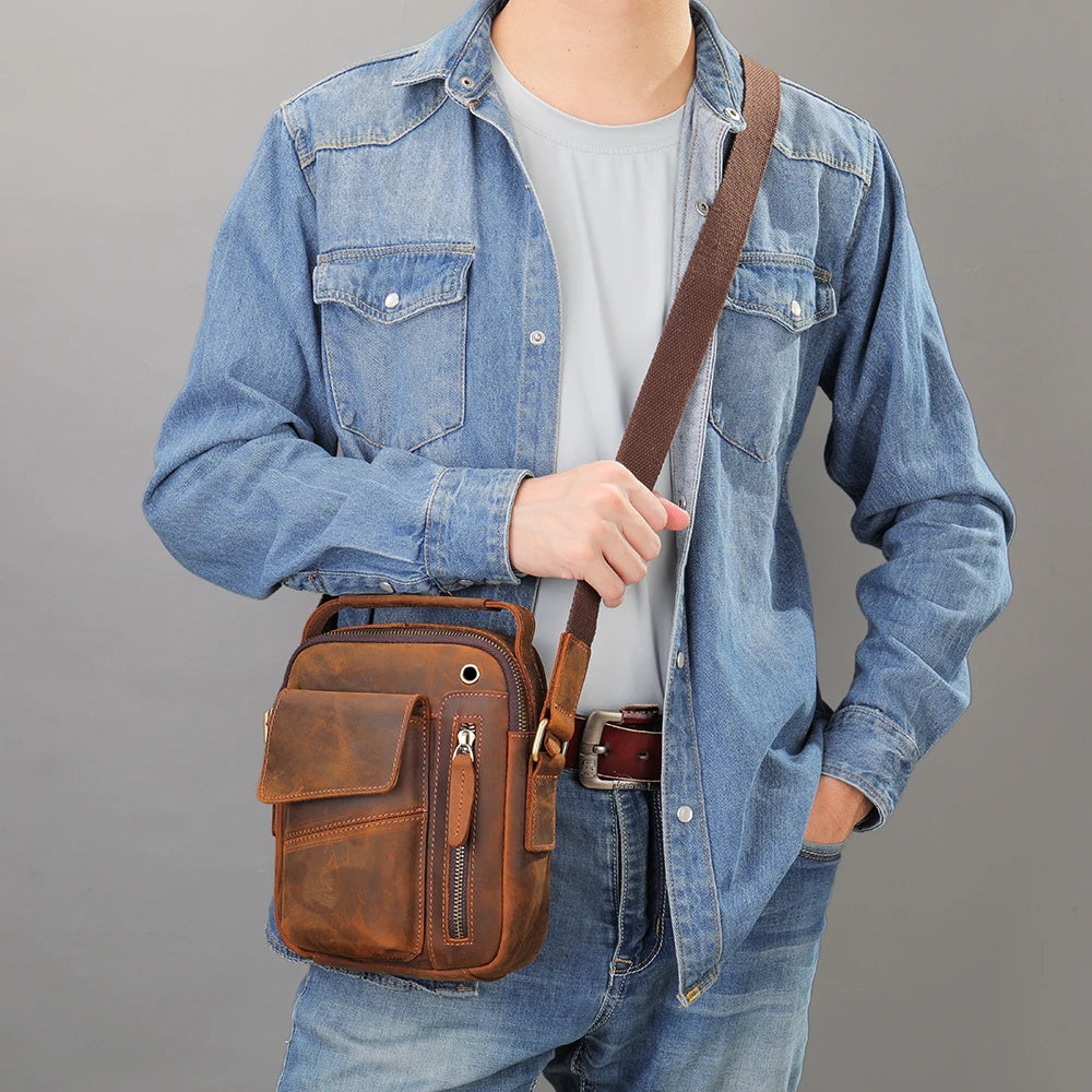 Leather Crossbody Messenger Bag for Men - USB Charging Shoulder Purse - ZOOMNSTORE