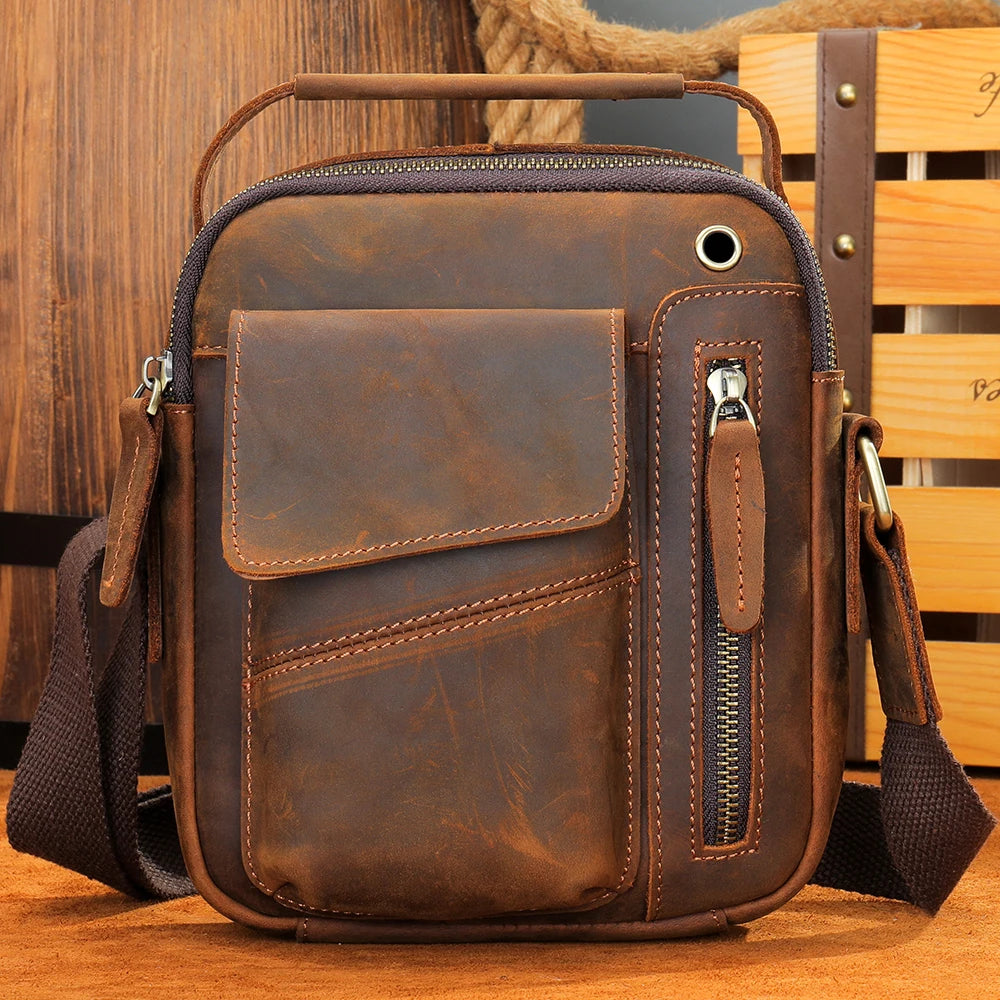 Leather Crossbody Messenger Bag for Men - USB Charging Shoulder Purse - ZOOMNSTORE