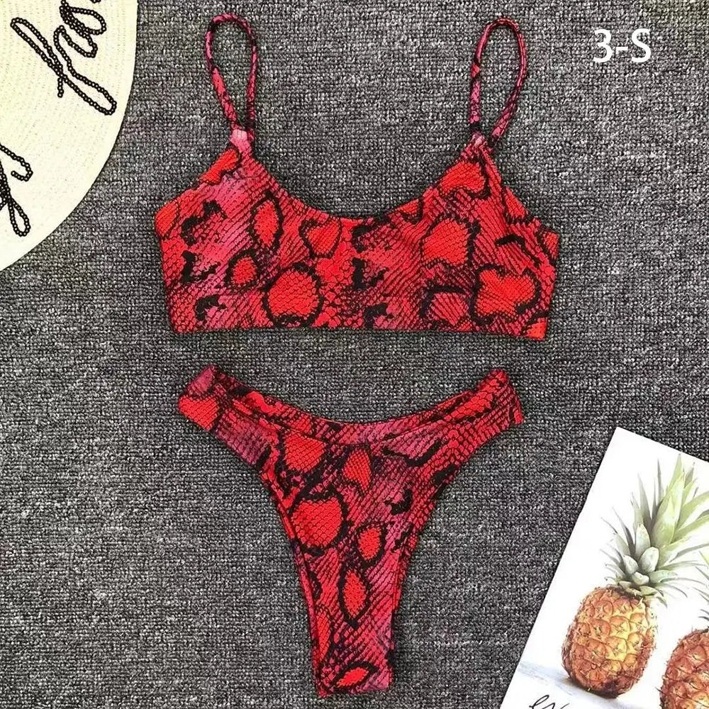 Leopard Print Bikini - Two Piece Swimsuit Set | Low Waist, Wire Free Swimwear - ZOOMNSTORE