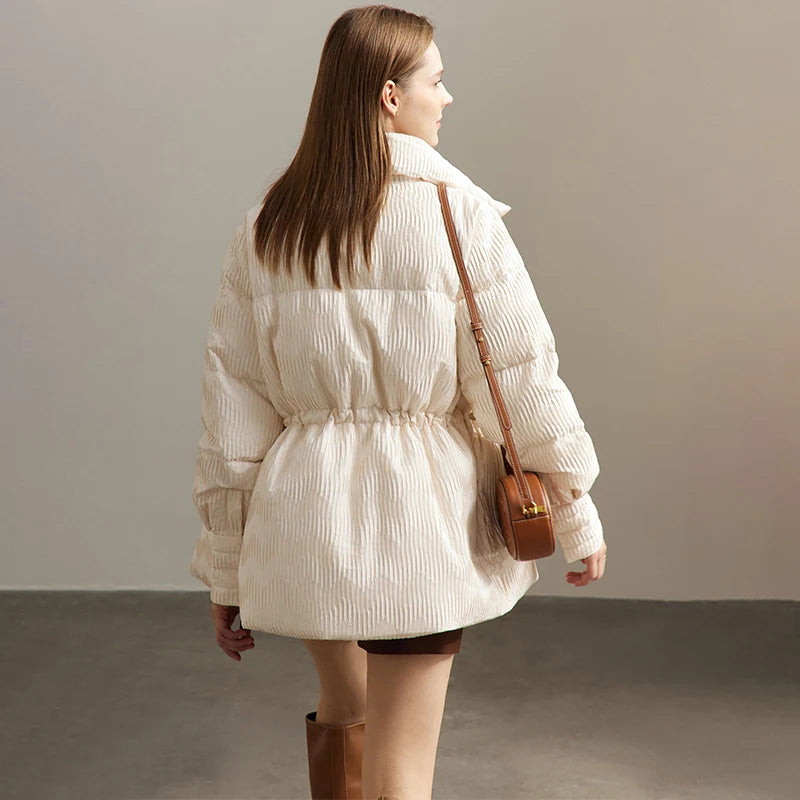 Lightweight Womens Duck Down Puffer Coat - Minimalist Winter Jacket with Stand Collar - ZOOMNSTORE