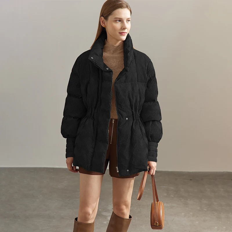 Lightweight Womens Duck Down Puffer Coat - Minimalist Winter Jacket with Stand Collar - ZOOMNSTORE