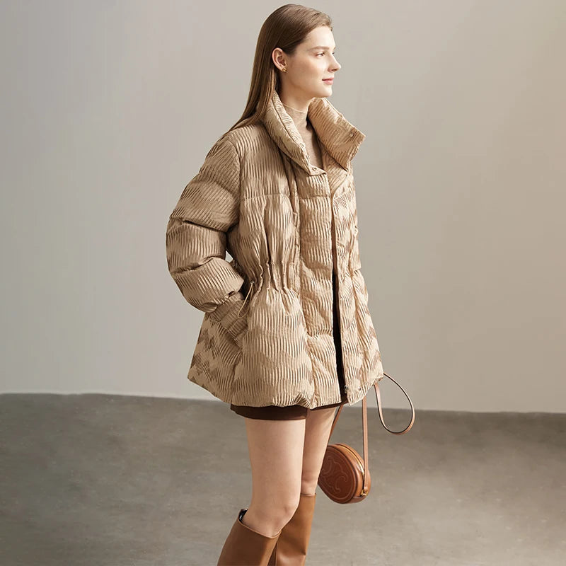 Lightweight Womens Duck Down Puffer Coat - Minimalist Winter Jacket with Stand Collar - ZOOMNSTORE