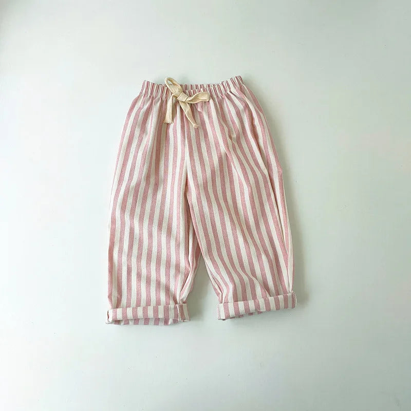 Linen Cotton Stripe Pants - Casual Loose Trousers for Kids - ZOOMNSTORE