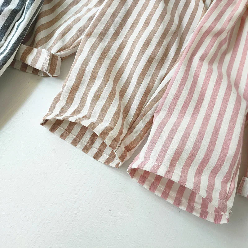 Linen Cotton Stripe Pants - Casual Loose Trousers for Kids - ZOOMNSTORE