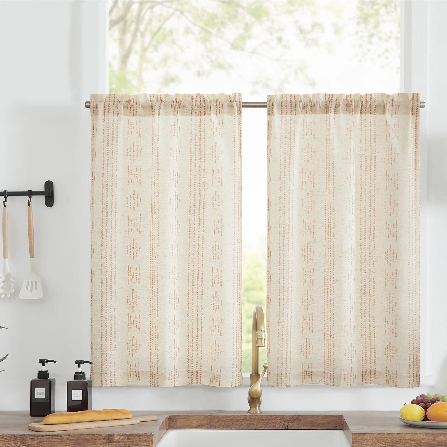 Linen Kitchen Curtains - Japanese Striped Short Rod Pocket Drapes - ZOOMNSTORE