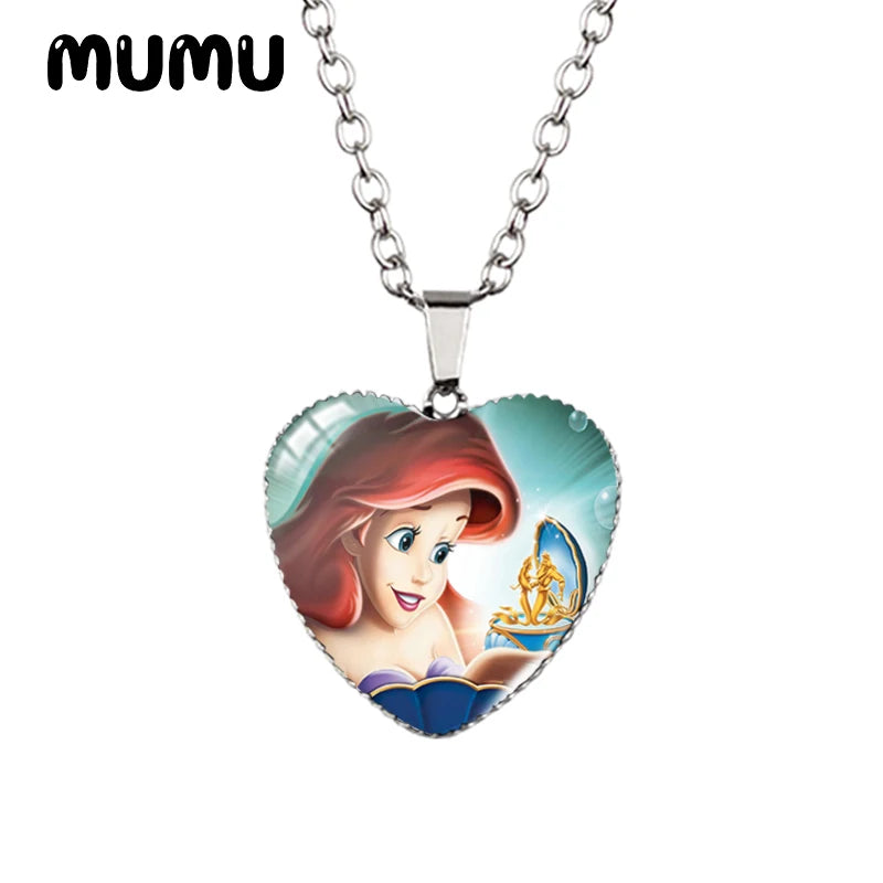 Little Mermaid Heart Necklace - Handmade Glass Pendant Jewelry for Kids - ZOOMNSTORE