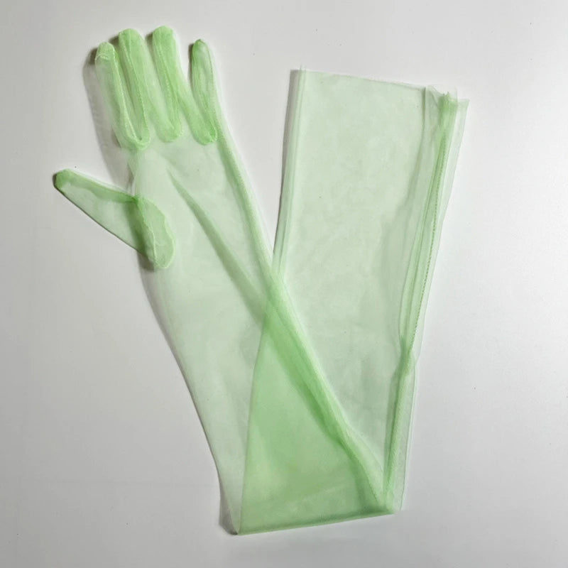 Wedding Bride Gloves Fashion Long Sheer Tulle Gloves Ultra Thin Stretchy Full Finger Mittens Mesh Elbow Halloween Accessory - ZOOMNSTORE
