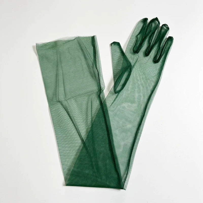 Wedding Bride Gloves Fashion Long Sheer Tulle Gloves Ultra Thin Stretchy Full Finger Mittens Mesh Elbow Halloween Accessory - ZOOMNSTORE