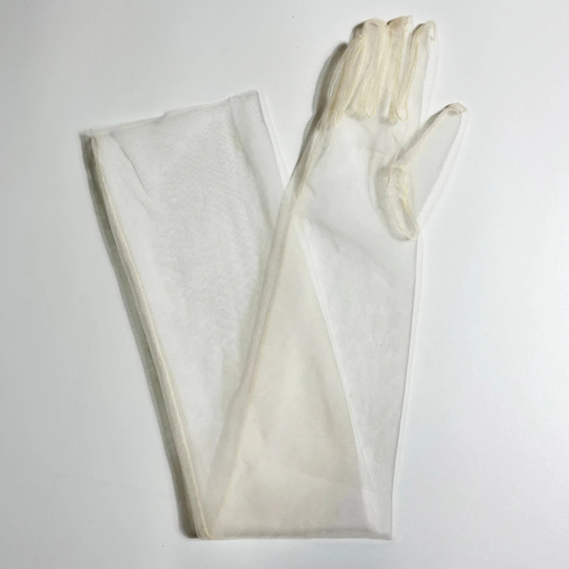 Wedding Bride Gloves Fashion Long Sheer Tulle Gloves Ultra Thin Stretchy Full Finger Mittens Mesh Elbow Halloween Accessory - ZOOMNSTORE