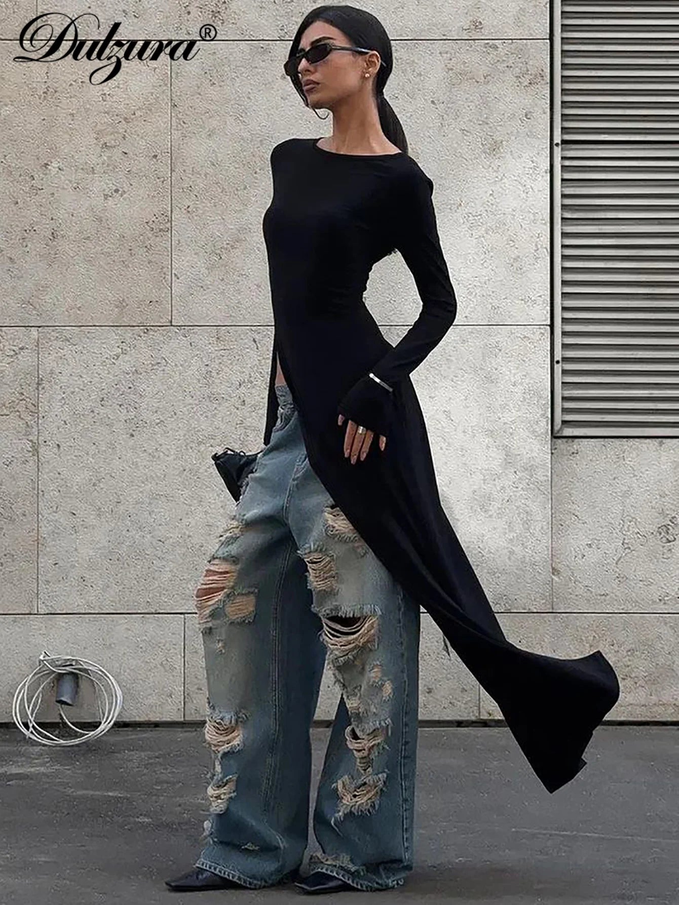 Long Sleeve High Slit Maxi Dress - Solid Sexy Autumn Winter Party Outfit - ZOOMNSTORE