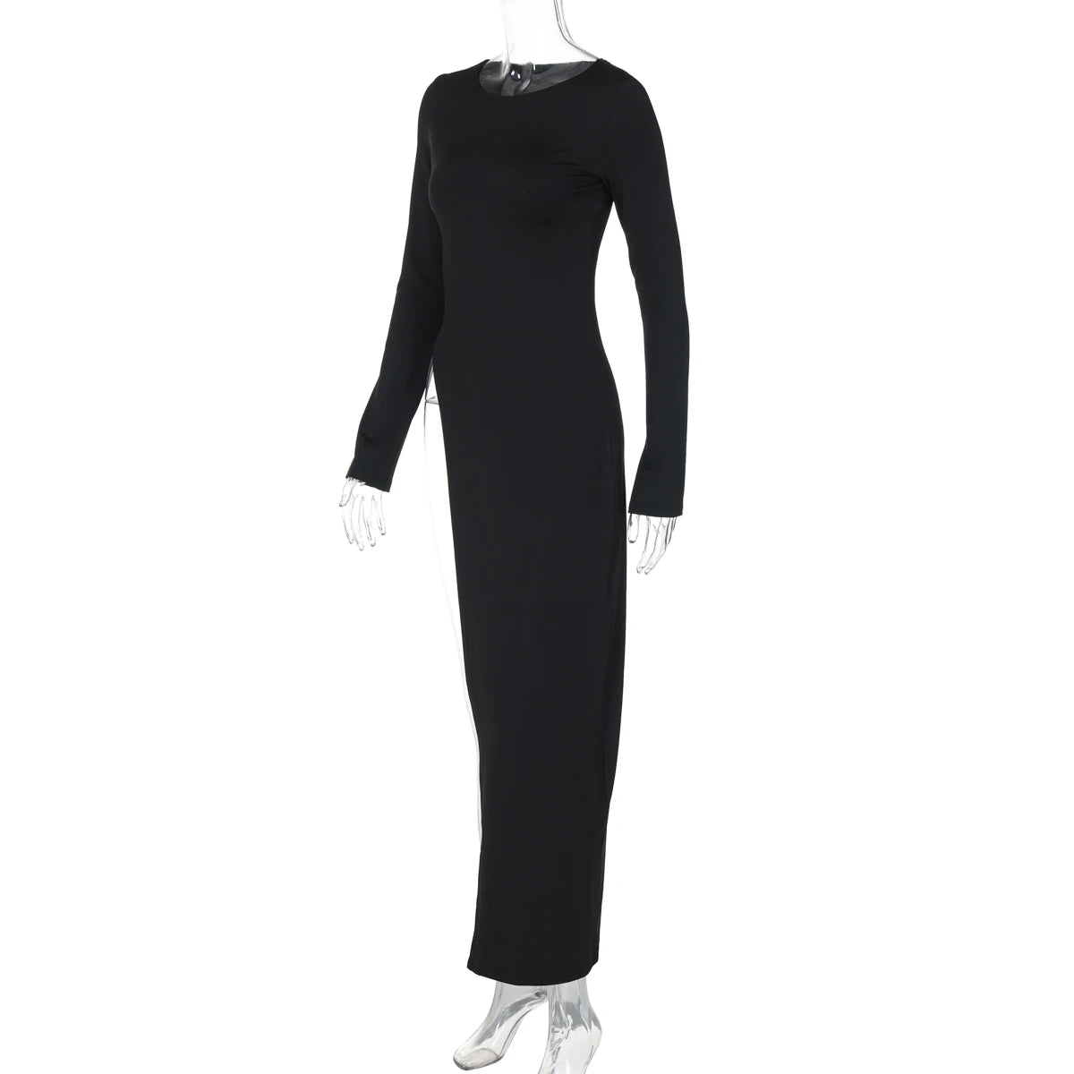 Long Sleeve High Slit Maxi Dress - Solid Sexy Autumn Winter Party Outfit - ZOOMNSTORE