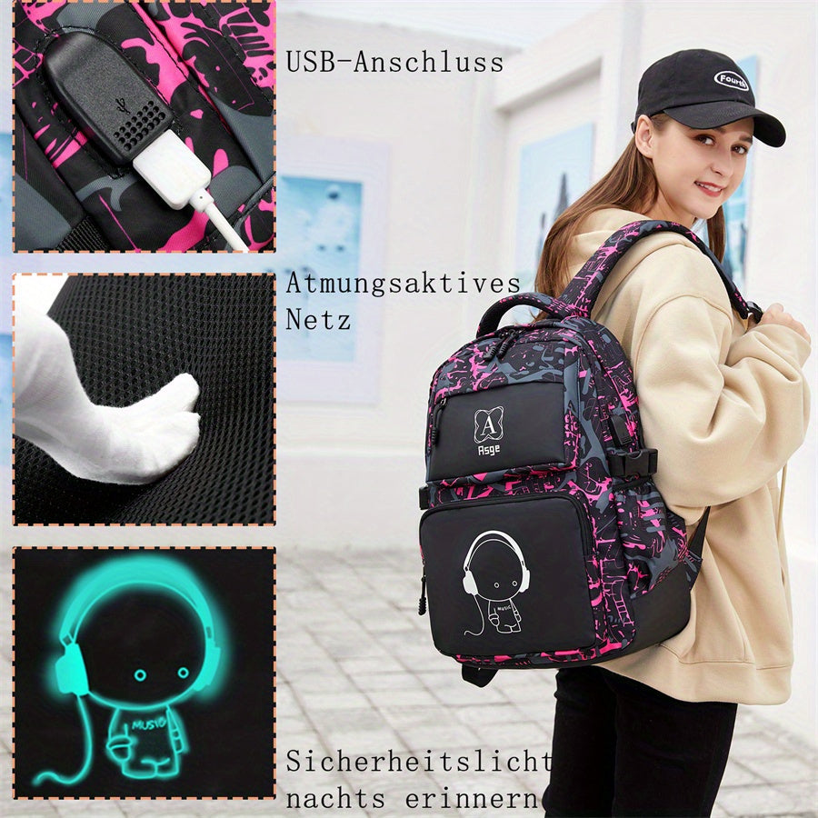 Luminous Camo Backpack Set - Boys Girls School Bags with Sling Bag - ZOOMNSTORE