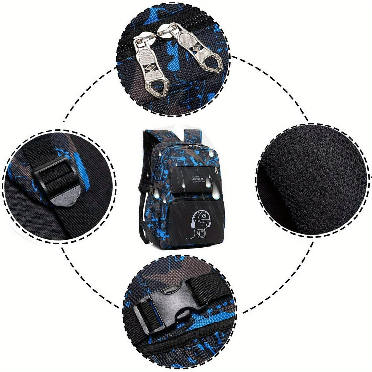 Luminous Camo Backpack Set - Boys Girls School Bags with Sling Bag - ZOOMNSTORE
