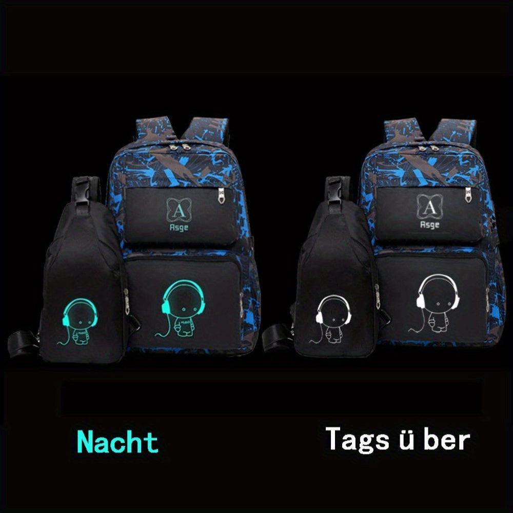 Luminous Camo Backpack Set - Boys Girls School Bags with Sling Bag - ZOOMNSTORE