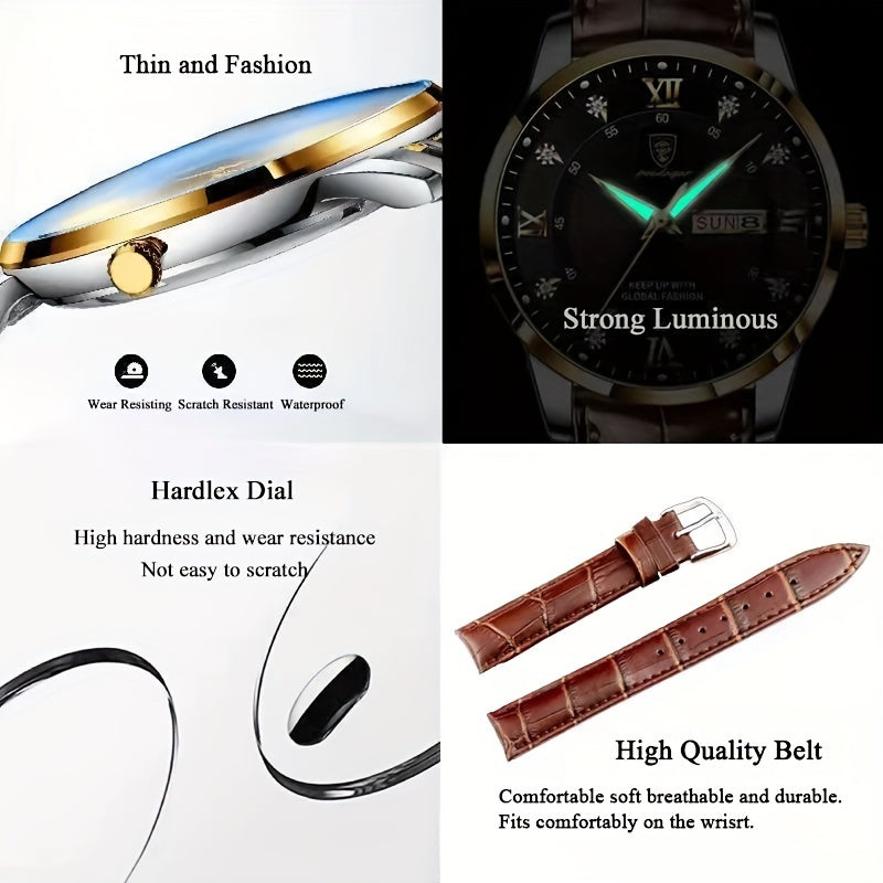 Luminous Waterproof Quartz Watch - Trendy Mens Calendar Watch for Students - ZOOMNSTORE