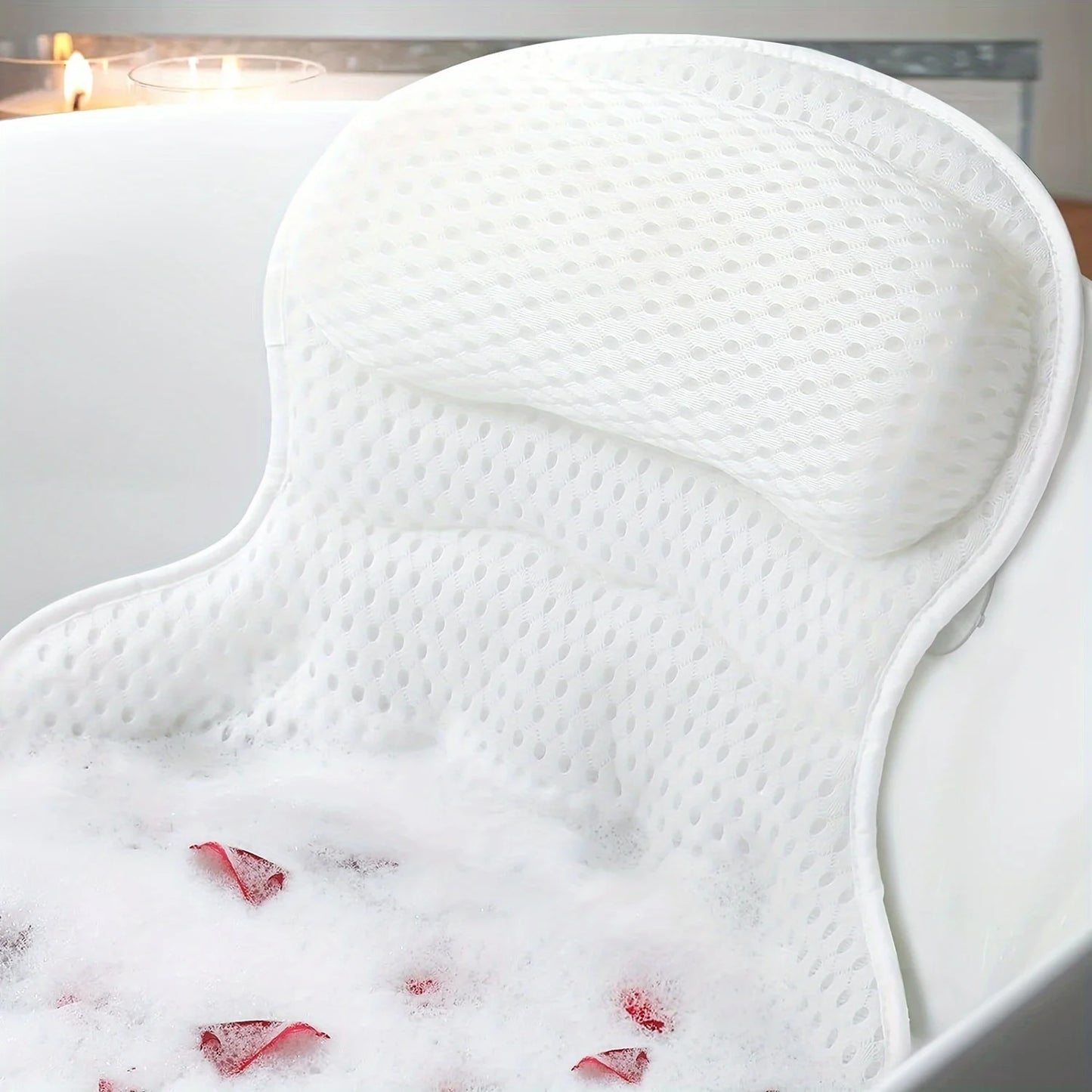 1pc Luxury Bath Pillow with 3D Air Mesh & Secure Suction | Neck/Back Support, Machine Washable, Home/Spa Use - ZOOMNSTORE