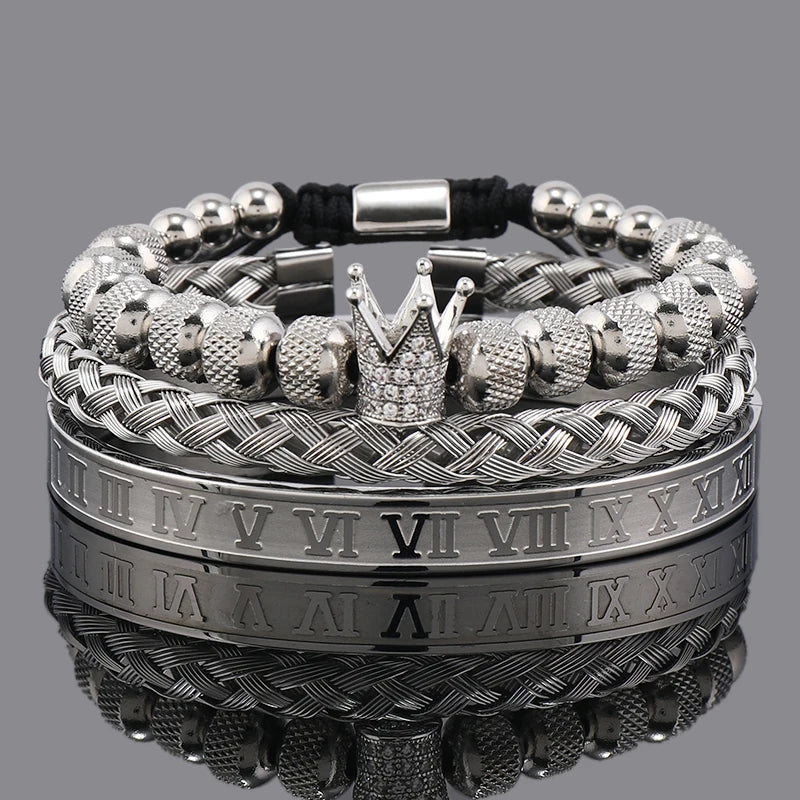 Luxury Crown Charm Bracelet Set - Stainless Steel Bangles for Men Women Valentines Day Gift - ZOOMNSTORE