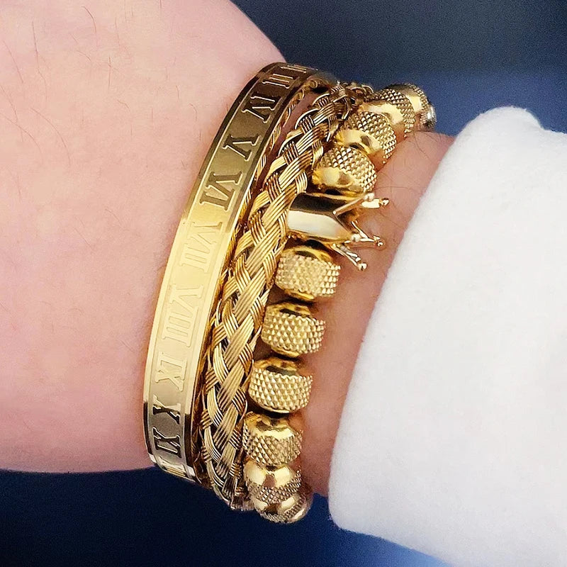 Luxury Crown Charm Bracelet Set - Stainless Steel Bangles for Men Women Valentines Day Gift - ZOOMNSTORE