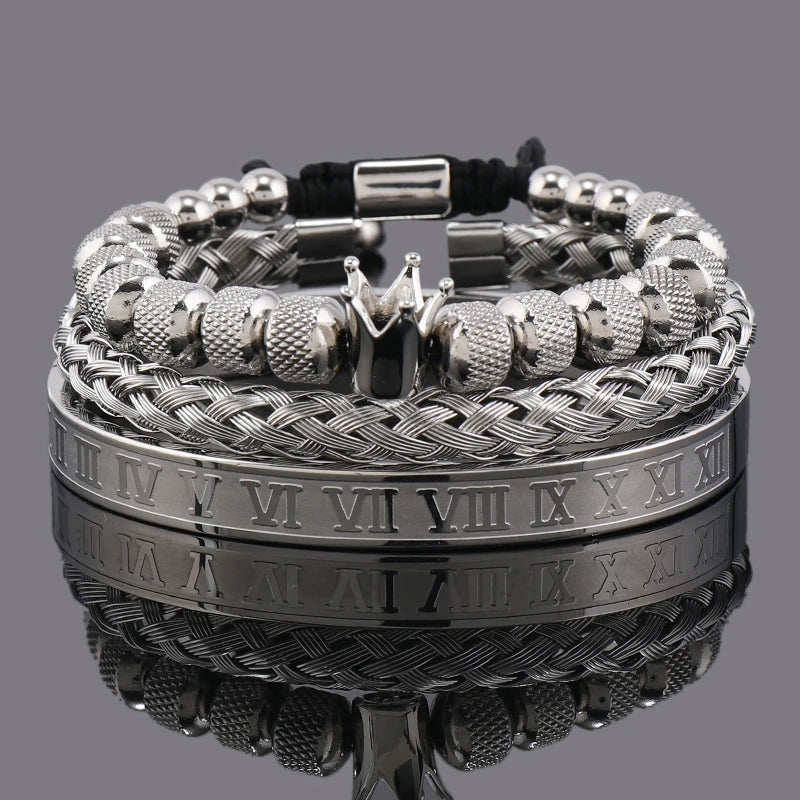 Luxury Crown Charm Bracelet Set - Stainless Steel Bangles for Men Women Valentines Day Gift - ZOOMNSTORE