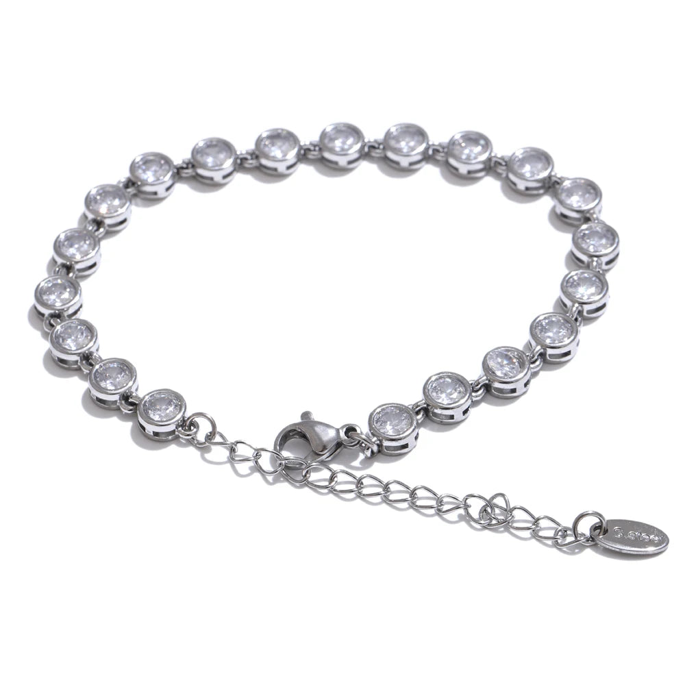 Yhpup Exquisite Colorful Cubic Zirconia Luxury Cast Chain Necklace Bracelet for Women Stainless Steel Waterproof Jewelry Gift - ZOOMNSTORE