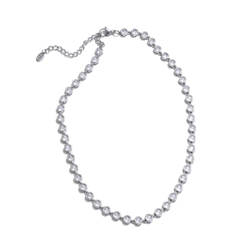 Yhpup Exquisite Colorful Cubic Zirconia Luxury Cast Chain Necklace Bracelet for Women Stainless Steel Waterproof Jewelry Gift - ZOOMNSTORE