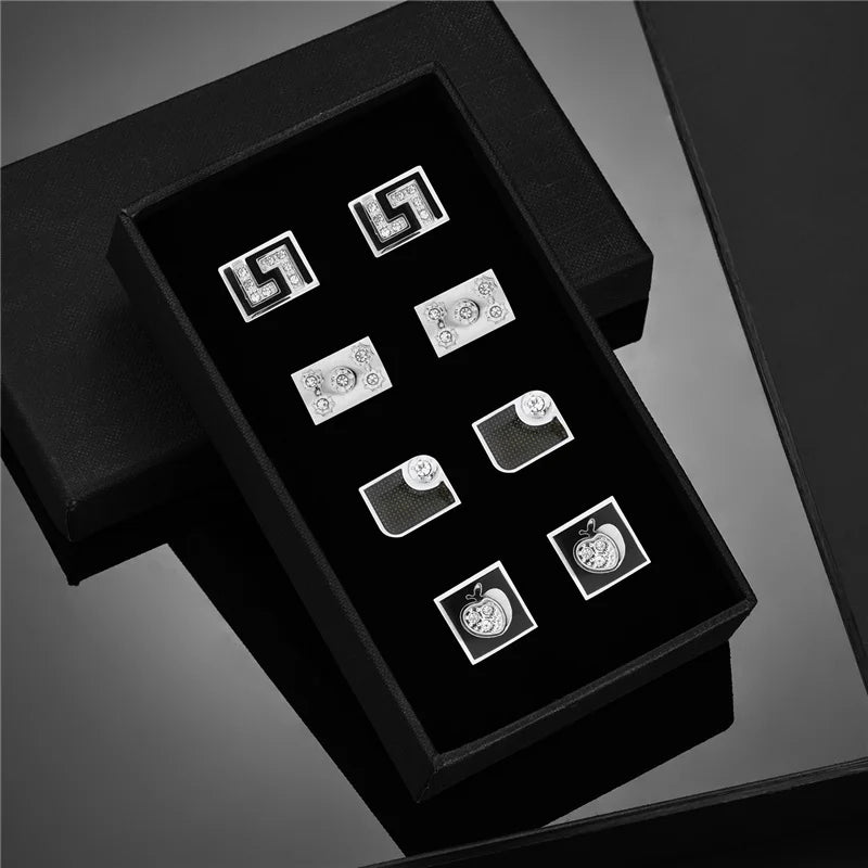 Luxury Cufflinks Set for Men - 4 Pairs Wedding Groomsmen Gift with Box - ZOOMNSTORE
