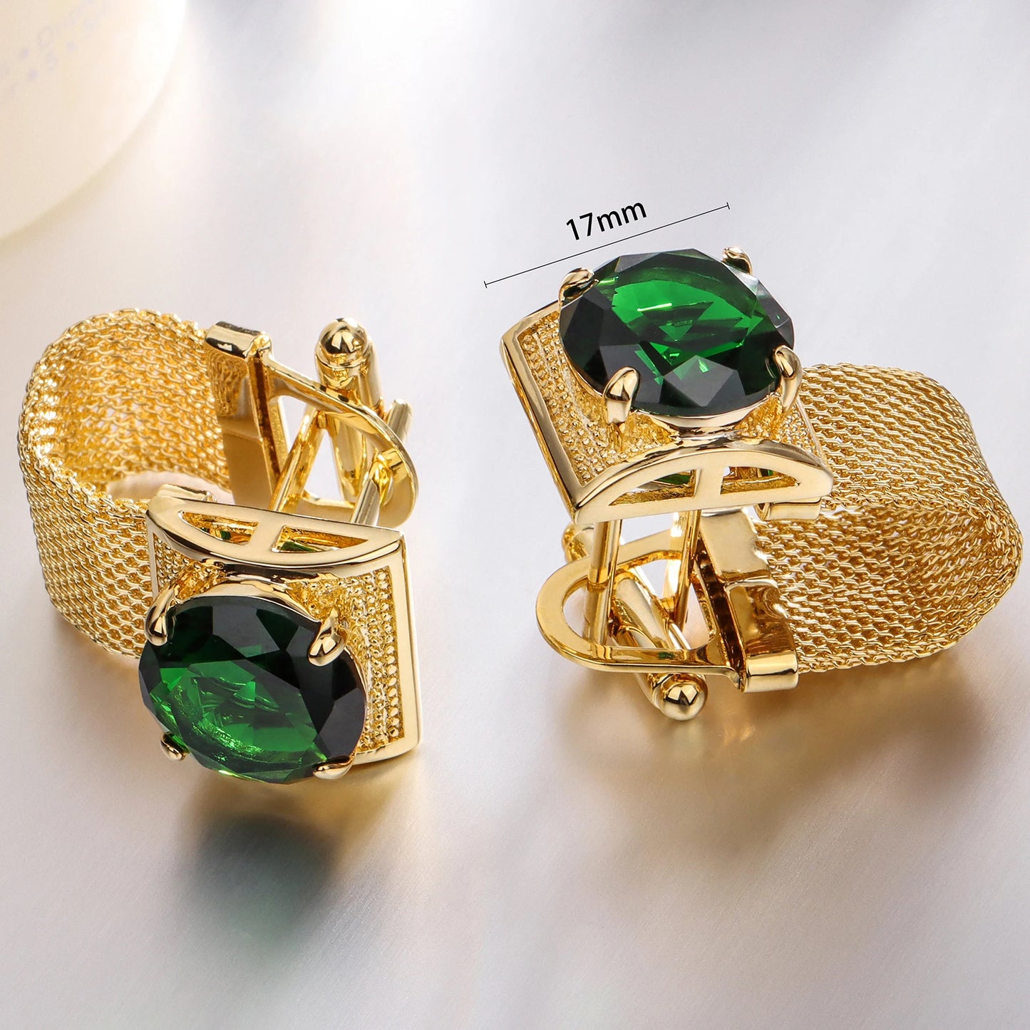 Luxury Gold Tone Crystal Cufflinks Set for Men - Wedding Shirt Accessories with Chain and Gemstones - ZOOMNSTORE