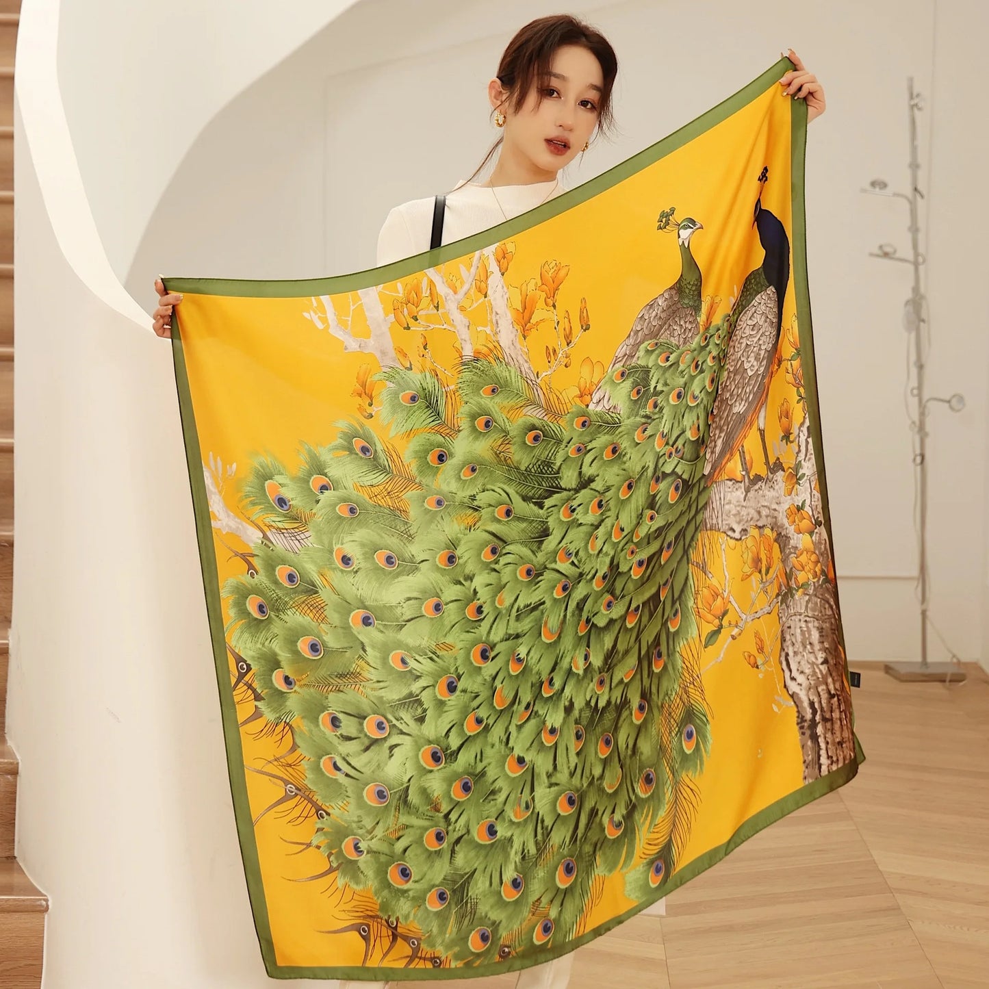 Luxury Horse Print Silk Scarf - Vintage 110x110cm Shawl for Women - ZOOMNSTORE